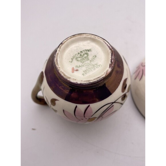 Staffordshire U.K. Pink Copper Luster Small Pitcher Bowl Old Castle Early 1900's - Picture 7 of 7